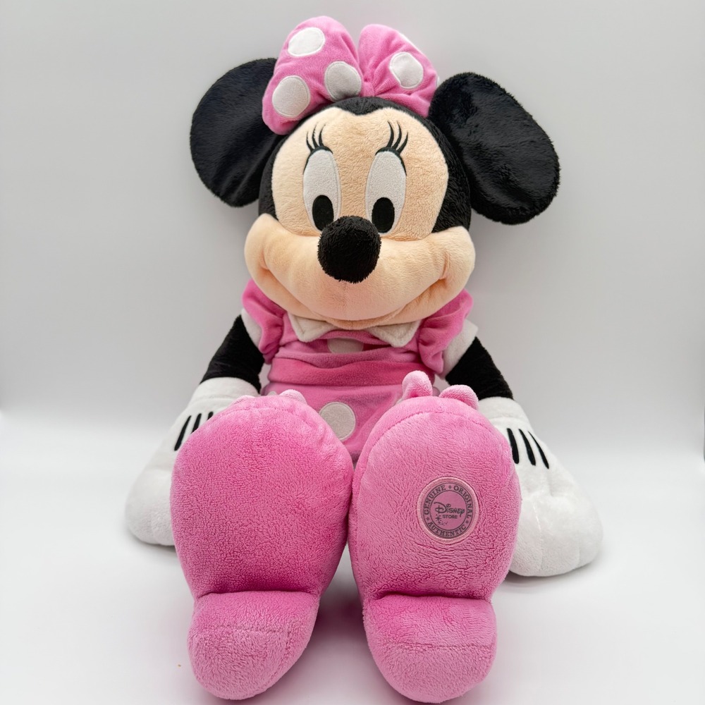 Disney Store Minnie Mouse Plush Large 27 Inch Pink Polka Dot Dress Stuffed Toy